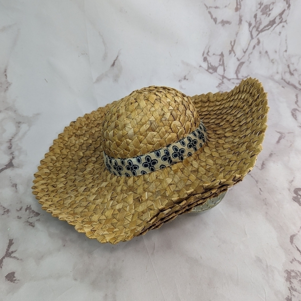 Vintage Hat Straw Sun Ladies Wide Brim Beach Shade Floppy Fabric Indego Africa